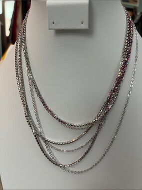 Paparazzi Multi-Strand Silver Necklace with Pink Accent Crystals